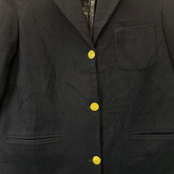 Vtg Navy Blue Wool Cashmere Blazer Gold Buttons Sz XS Preppy Academia Classic - Picture 3 of 4